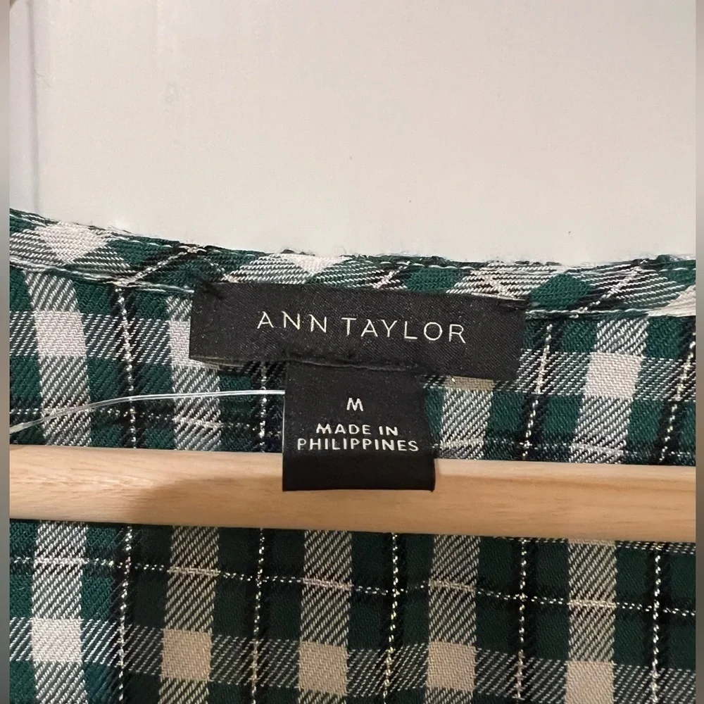 Ann Taylor plaid ruffle button down shirt - Picture 2 of 5